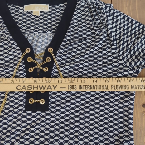 Michael Kors Black White Grommet Lace up Midi Dress - Picture 9 of 16